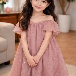 Pink Off-Shoulder Dress with Glitter